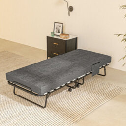 Homcom Folding Bed With Mattress Foldable Guest Bed On Wheels W/ Cover Dark Grey - thumbnail 9