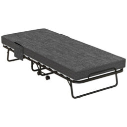 Homcom Folding Bed With Mattress Foldable Guest Bed On Wheels W/ Cover Dark Grey - thumbnail 2