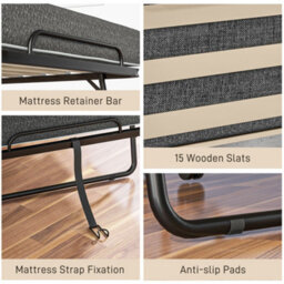Homcom Folding Bed With Mattress Foldable Guest Bed On Wheels W/ Cover Dark Grey - thumbnail 7