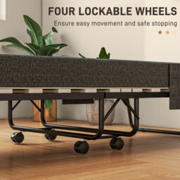 Homcom Folding Bed With Mattress Foldable Guest Bed On Wheels W/ Cover Dark Grey - thumbnail 6