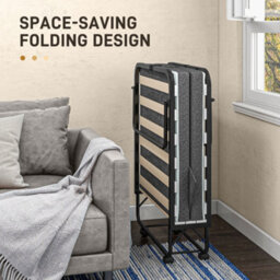 Homcom Folding Bed With Mattress Foldable Guest Bed On Wheels W/ Cover Dark Grey - thumbnail 5