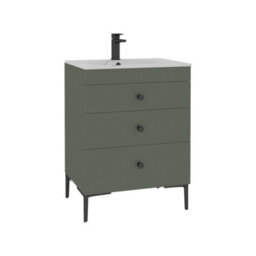 Royal Bathrooms Royal Bathroom Verona 600mm Matt Green 3-Drawer Floor Standing Bathroom Vanity Unit With Carrara White Basin & Matt Black Knob - thumbnail 6