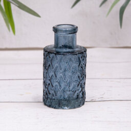 Annibells Set Of 3 Blue Vintage Glass Ribbed Bottles Bud Vases (15524) - thumbnail 2