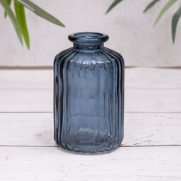 Annibells Set Of 3 Blue Vintage Glass Ribbed Bottles Bud Vases (15524) - thumbnail 4