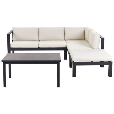 Beliani Garden Corner Sofa With Table 5 Seater Messina Left Hand Metal Off-White - image 1