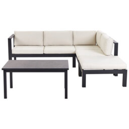 Beliani Garden Corner Sofa With Table 5 Seater Messina Left Hand Metal Off-White - thumbnail 1