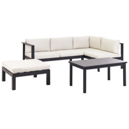 Beliani Garden Corner Sofa With Table 5 Seater Messina Left Hand Metal Off-White - thumbnail 4