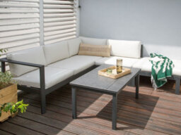Beliani Garden Corner Sofa With Table 5 Seater Messina Left Hand Metal Off-White - thumbnail 2