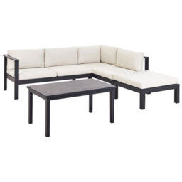 Beliani Garden Corner Sofa With Table 5 Seater Messina Left Hand Metal Off-White - thumbnail 5