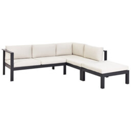Beliani Garden Corner Sofa With Table 5 Seater Messina Left Hand Metal Off-White - thumbnail 6