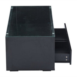 Abrihome Black High Gloss Led Coffee Table With 2 Drawers & Open Storage - 100X50X40Cm Glass Top Center/side Table For Living Room & Office - thumbnail 9
