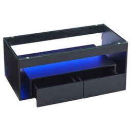 Abrihome Black High Gloss Led Coffee Table With 2 Drawers & Open Storage - 100X50X40Cm Glass Top Center/side Table For Living Room & Office - thumbnail 8