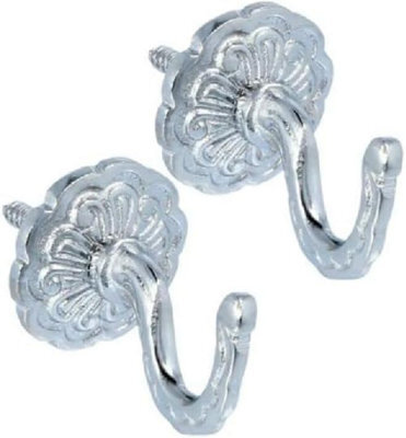 Sisi UK Chrome Curtain Tie Back Hooks Polished Chrome U Shaped Rosette Hooks For Curtain Holdbacks Tassels And Coats (Pack Of 2) - image 1