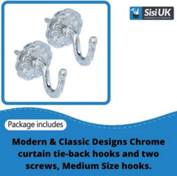 Sisi UK Chrome Curtain Tie Back Hooks Polished Chrome U Shaped Rosette Hooks For Curtain Holdbacks Tassels And Coats (Pack Of 2) - thumbnail 2