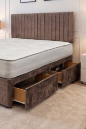 "Knight Sleep Emily Mocca Plush 6Ft Bed Set With Mattress, 2 Drawers Same Side & 24""headboard - Super King" - thumbnail 2
