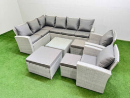 Fimous Outdoor Rattan Garden Furniture Set 11 Seater Corner Sofa Sets With Square Coffee Table Chair 3 Footstools Light Grey Mixed - thumbnail 1