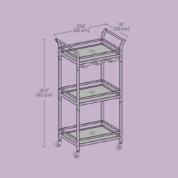Songmics 3-Tier Gold Home Bar Cart, Beverage Serving Cart With Mirror Shelf, Wine Holders, Glass Holders, Gold - thumbnail 5