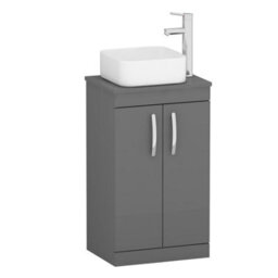 Royal Bathrooms 500mm Floor Standing Vanity Unit 2 Door Indigo Grey Gloss & Countertop Basin - Elena - thumbnail 4