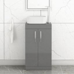 Royal Bathrooms 500mm Floor Standing Vanity Unit 2 Door Indigo Grey Gloss & Countertop Basin - Elena - thumbnail 1