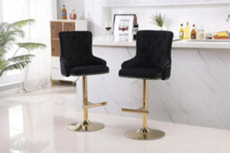 Hygrad Built to Survive Set Of 2 Modern Velvet Kitchen Bar Stools Swivel Breakfast Counter Chairs With Lion Knocker, Gas Lift & Gold Metal Base - thumbnail 2