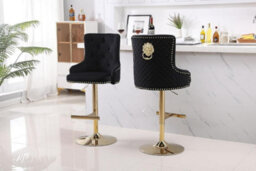 Hygrad Built to Survive Set Of 2 Modern Velvet Kitchen Bar Stools Swivel Breakfast Counter Chairs With Lion Knocker, Gas Lift & Gold Metal Base - thumbnail 1