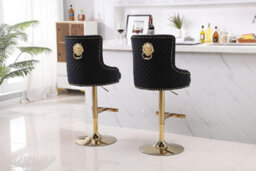 Hygrad Built to Survive Set Of 2 Modern Velvet Kitchen Bar Stools Swivel Breakfast Counter Chairs With Lion Knocker, Gas Lift & Gold Metal Base - thumbnail 7