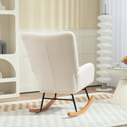 Homcom Rocking Chair, Modern Armchair With Backrest For Bedroom, Cream White - thumbnail 8