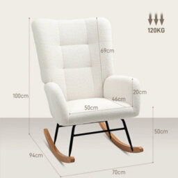 Homcom Rocking Chair, Modern Armchair With Backrest For Bedroom, Cream White - thumbnail 3