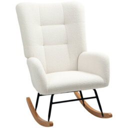 Homcom Rocking Chair, Modern Armchair With Backrest For Bedroom, Cream White - thumbnail 2