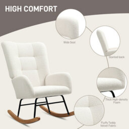 Homcom Rocking Chair, Modern Armchair With Backrest For Bedroom, Cream White - thumbnail 5