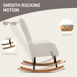 Homcom Rocking Chair, Modern Armchair With Backrest For Bedroom, Cream White - thumbnail 4