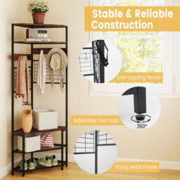 Costway 183 Cm Tall Corner Hall Tree 5-Tier Coat Rack W/ Shoe Storage Bench Rustic Brown - thumbnail 9