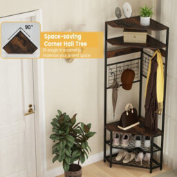 Costway 183 Cm Tall Corner Hall Tree 5-Tier Coat Rack W/ Shoe Storage Bench Rustic Brown - thumbnail 8
