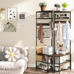 Costway 183 Cm Tall Corner Hall Tree 5-Tier Coat Rack W/ Shoe Storage Bench Rustic Brown - thumbnail 5