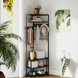 Costway 183 Cm Tall Corner Hall Tree 5-Tier Coat Rack W/ Shoe Storage Bench Rustic Brown - thumbnail 4