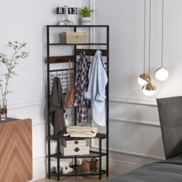 Costway 183 Cm Tall Corner Hall Tree 5-Tier Coat Rack W/ Shoe Storage Bench Rustic Brown - thumbnail 6