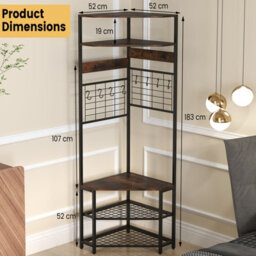 Costway 183 Cm Tall Corner Hall Tree 5-Tier Coat Rack W/ Shoe Storage Bench Rustic Brown - thumbnail 3