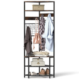 Costway 183 Cm Tall Corner Hall Tree 5-Tier Coat Rack W/ Shoe Storage Bench Rustic Brown - thumbnail 2