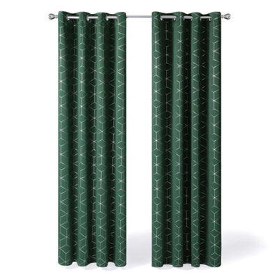 Deconovo Blackout Curtains, Eyelet Curtains, Foil Printed Diamond Thermal Insulated Curtains, W52 X L84 Inch, Dark Forest, 1 Pair - image 1