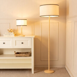 Valuelights Triston Natural Light Wood Stem Table Lamp With Linen Black Trim Drum Lamp Shade And Led Bulb - thumbnail 4