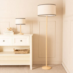 Valuelights Triston Natural Light Wood Stem Table Lamp With Linen Black Trim Drum Lamp Shade And Led Bulb - thumbnail 3