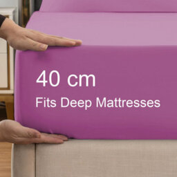 "Ameha Fitted Sheet-40Cm Extra Deep Pocket Elastic Corners Soft Microfiber Fitted Sheet 16"" (Purple, Double 137 X 190 Cm)" - thumbnail 3