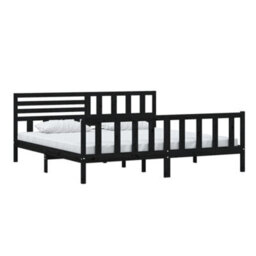 Berkfield Bed Frame Black Solid Wood 200X200 Cm - thumbnail 3