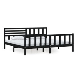 Berkfield Bed Frame Black Solid Wood 200X200 Cm - thumbnail 2