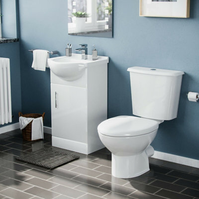 Nes Home Dyon 450mm Cloakroom Basin Sink Vanity Cabinet Unit With Wc Toilet Set - image 1