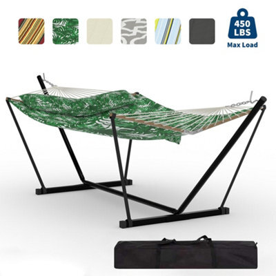 Hammock With Stand, V-Shaped Spread Bar, 450Lbs Capacity, Padded Hammock With Carry Bag, For Patio Backyard Poolside - image 1