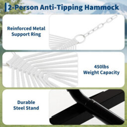 Hammock With Stand, V-Shaped Spread Bar, 450Lbs Capacity, Padded Hammock With Carry Bag, For Patio Backyard Poolside - thumbnail 3