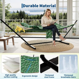 Hammock With Stand, V-Shaped Spread Bar, 450Lbs Capacity, Padded Hammock With Carry Bag, For Patio Backyard Poolside - thumbnail 5