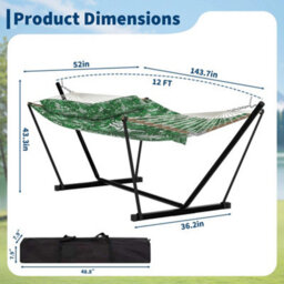 Hammock With Stand, V-Shaped Spread Bar, 450Lbs Capacity, Padded Hammock With Carry Bag, For Patio Backyard Poolside - thumbnail 7