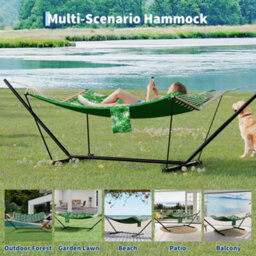 Hammock With Stand, V-Shaped Spread Bar, 450Lbs Capacity, Padded Hammock With Carry Bag, For Patio Backyard Poolside - thumbnail 4